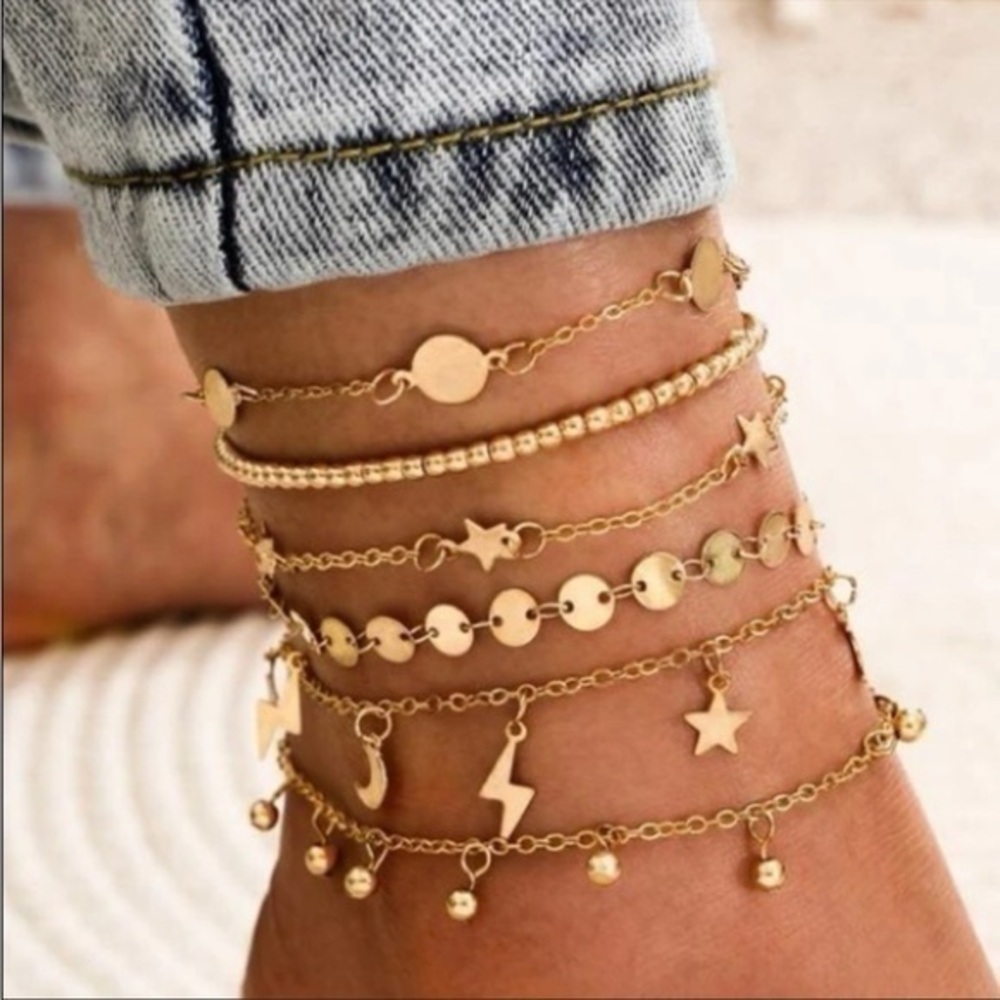 Multilayered  6 piece ankle bracelet/ anklet